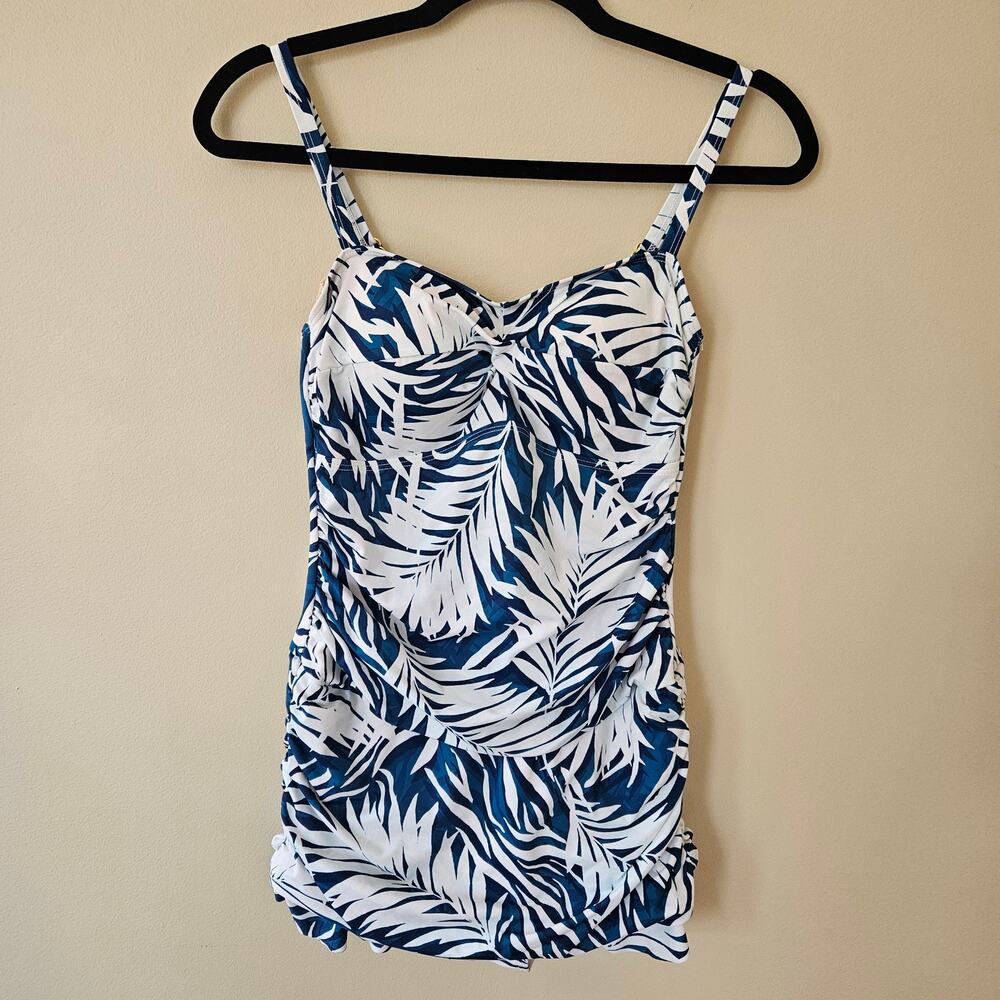 Kim Gravel x Swimsuits for All Skirted One Piece, Size 8 Blue Palm Print